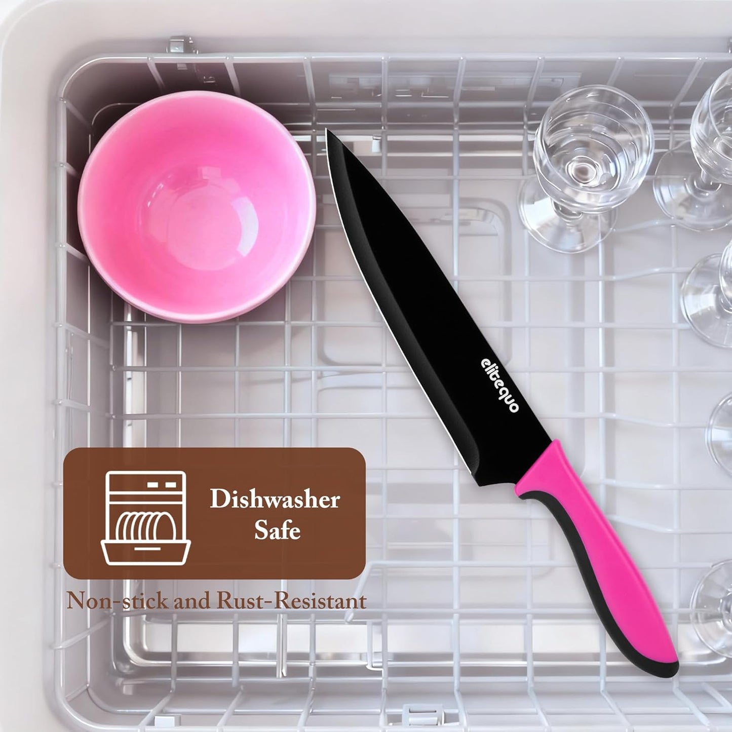 14 Piece Kitchen Knife Set with Built-in Sharpener, German Stainless Steel & Ceramic-Coated Blades, Dishwasher Safe