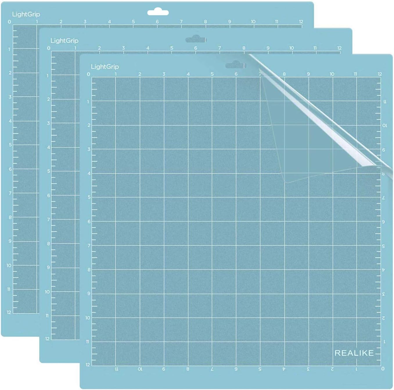 REALIKE 12x12 Lightgrip Cutting Mat Compatible with Cricut Maker 3/Maker 4/Maker/Explore 3/4/Air 2/Air/One(3 Mats), Gridded Adhesive Non-Slip Cut Mat for Crafts, Quilting, Sewing and All Arts