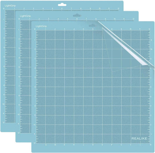 REALIKE 12x12 Lightgrip Cutting Mat Compatible with Cricut Maker 3/Maker 4/Maker/Explore 3/4/Air 2/Air/One(3 Mats), Gridded Adhesive Non-Slip Cut Mat for Crafts, Quilting, Sewing and All Arts