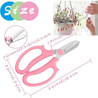 3 Pcs Garden Scissors Floral Shears,Professional Floral Scissors with Comfortable Grip Handle,Premium Garden Pruning Shears for Plants Trimming and Fruit Picking Trimming,Pink