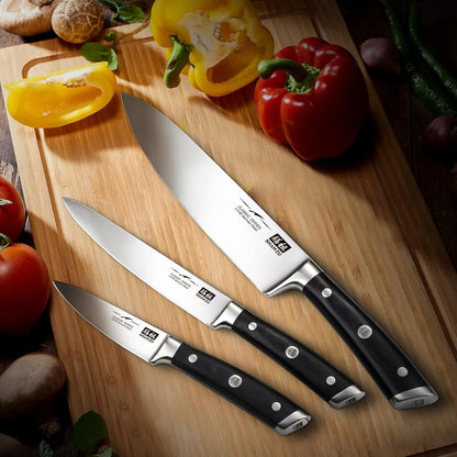 SHAN ZU 3Pcs BBQ Carving Knife Set with Sheath – for Turkey, Meat, BBQ, Brisket, Razor Sharp Slicing Knife, Professional 5Cr15MoV Stainless Steel, Ergonomic Full Tang Wood Handle, Gift Box Included