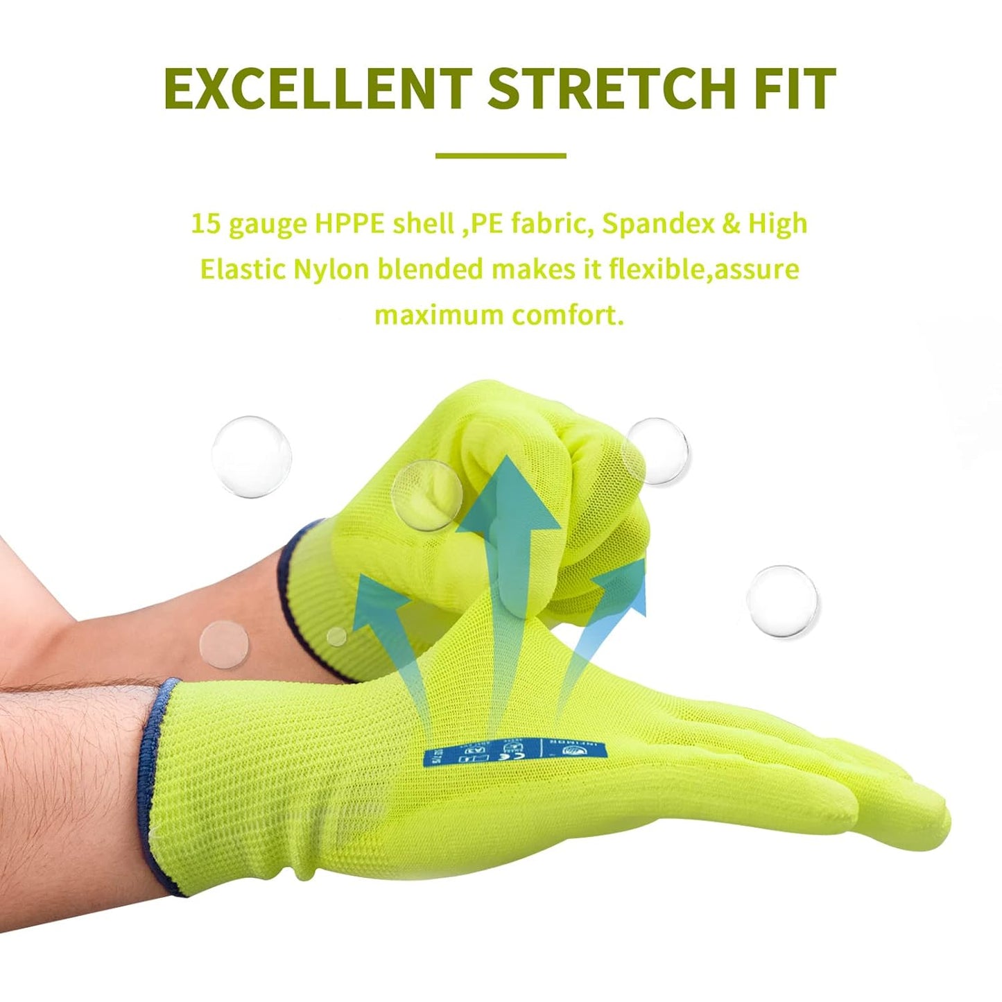 6 Pairs Cut Resistant Gloves, CE Level 3 ANSI CUT 3 Protective Cutting Work Gloves for Women and Men, Firm Grip Construction Mechanics Gloves and Gardening Gloves(Yellow,XL)