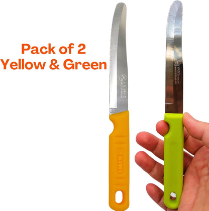 Round Tip Knife, Blunt Knife, Rounded Tip Knives for Cutting Fruit and Vegetable, Smooth Sharp Blade, Safety Knifes (Yellow)