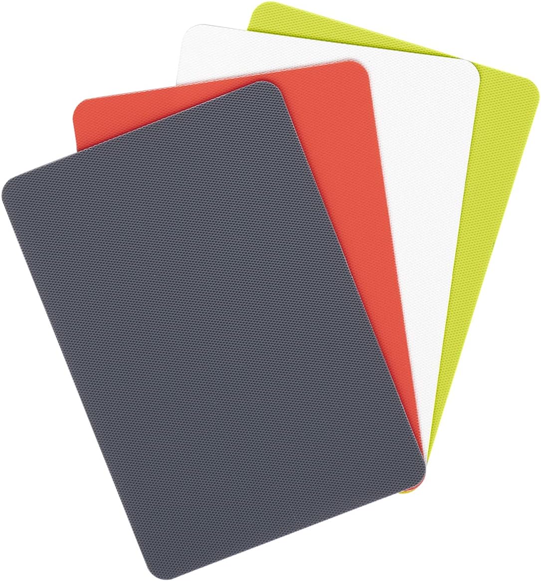 Dexas Heavy Duty Cutting Board Grippmat, Flexible Cutting Boards for Kitchen, Set of 4, Non Slip Plastic Board Cutting Mat Small Size 5.5 x 8, Blue, Green, Yellow, Red Set, Kitchen Gadgets