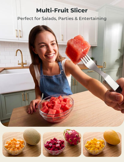 CripsTaste Watermelon Cutter with Retractable Fork, 2-in-1 Stainless Steel Fruit Cutter Watermelon Cutter Slicer Tool, Melon Slicer Cutter Tool for Home Party Camping Kitchen Gadget