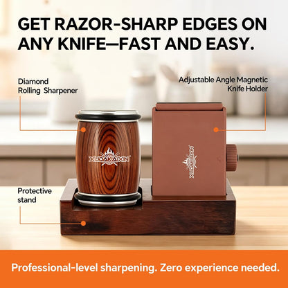 Luxury Knife Sharpening Kit – Patented Multi-Angle Premium Rolling Knife Sharpener for Chef, Fruit, and All Steel Knives,Gift for Men/Dad (Brown)