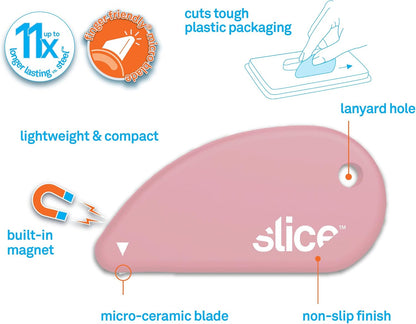Slice Micro Safety Cutter | Safe Ceramic Box Cutter Lasting 11x Longer than Metal | Keychain Box Opener | 2 Pack | Green