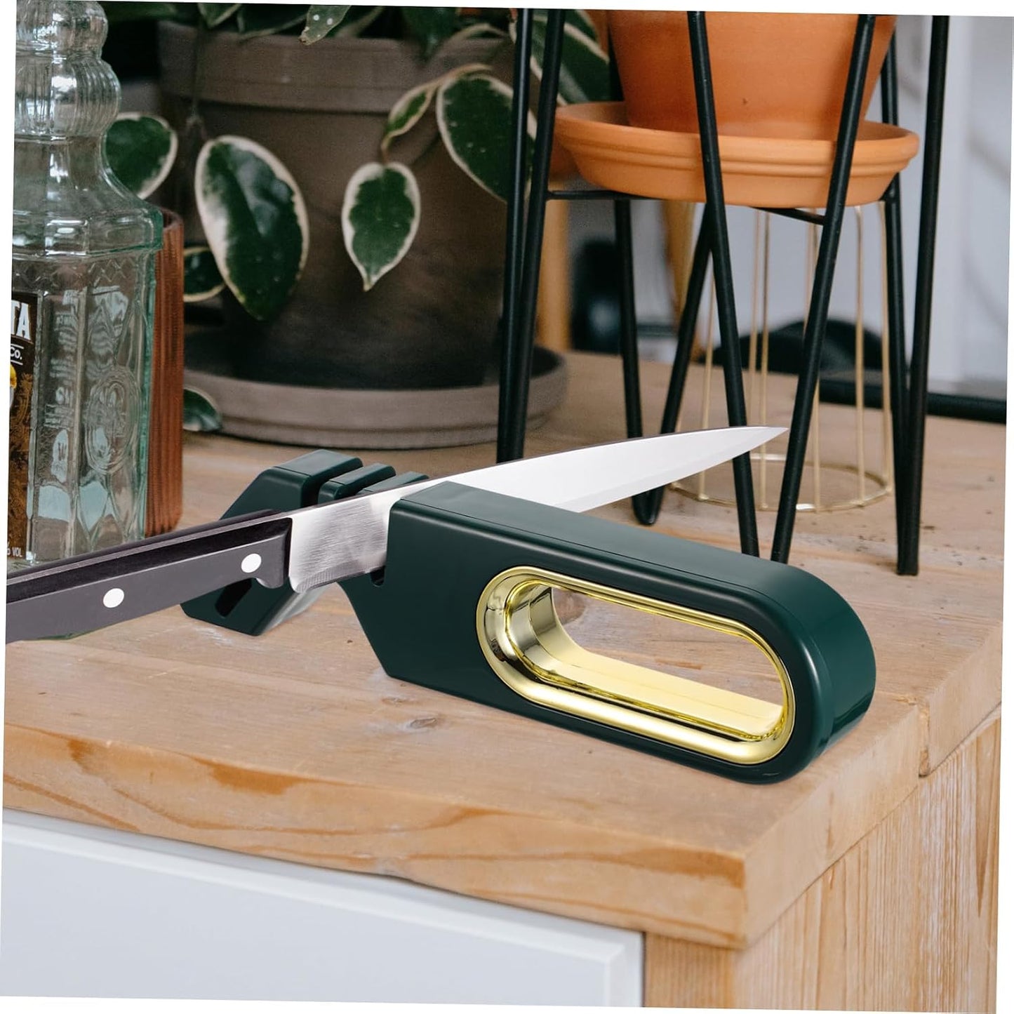 Ergonomic Handle Quick Pull Through Knife Sharpener Four Stage Kitchen Scissors Quick Sharpener