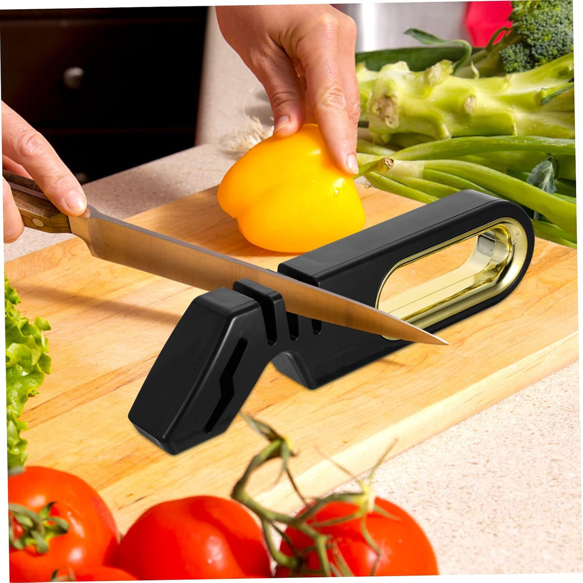 Ergonomic Handle Quick Pull Through Knife Sharpener Four Stage Kitchen Scissors Quick Sharpener