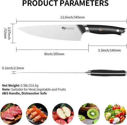 8-Inch Chef Knife - German High Carbon Stainless Steel Kitchen Knife, Professional-Grade Razor-Sharp Edge, gift for Husband Men Women(Gift Box Included)