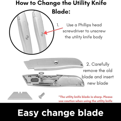 INTERNET'S BEST Premium Utility Knife Set | Retractable Box Cutter with Metal Handle | Heavy-Duty Cutting for Cardboard, Carpet, Plastic | Retractable Blade | Includes 2 Razor Knives & Extra Blades