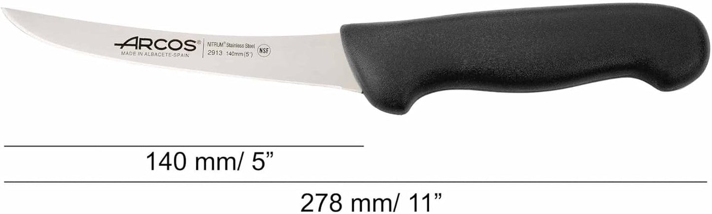 Boning Knife 5 Inch Nitrum Stainless Steel and 140 mm blade. Professional Butcher Knife to Slice Bones from Meat. Ergonomic Polypropylene Handle. Series 2900. Color Black.