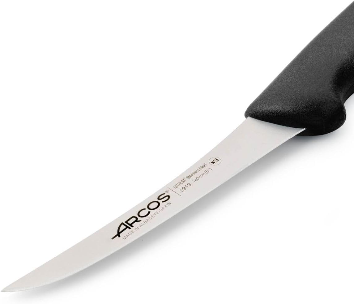 Boning Knife 5 Inch Nitrum Stainless Steel and 140 mm blade. Professional Butcher Knife to Slice Bones from Meat. Ergonomic Polypropylene Handle. Series 2900. Color Black.