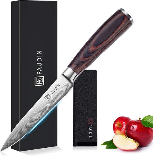 Utility Knife, 5 Inch Chef Knife, Ultra Sharp High Carbon Stainless Steel, Multipurpose Paring Knife for Fruit and Vegetable Cutting with Wooden Handle, Premium Gift Box