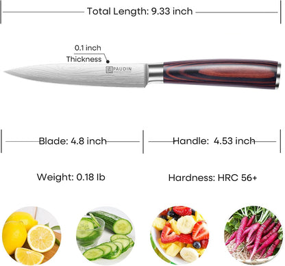 Utility Knife, 5 Inch Chef Knife, Ultra Sharp High Carbon Stainless Steel, Multipurpose Paring Knife for Fruit and Vegetable Cutting with Wooden Handle, Premium Gift Box