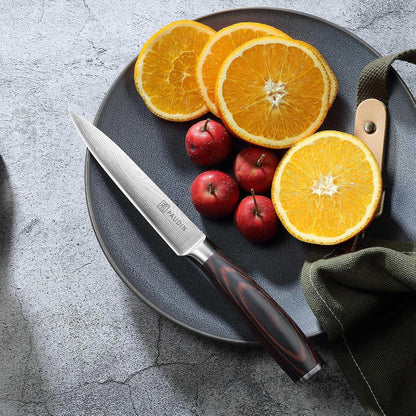 Utility Knife, 5 Inch Chef Knife, Ultra Sharp High Carbon Stainless Steel, Multipurpose Paring Knife for Fruit and Vegetable Cutting with Wooden Handle, Premium Gift Box