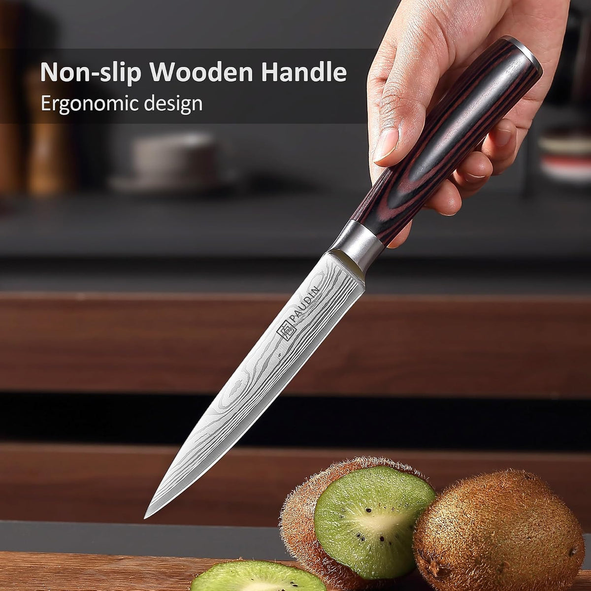 Utility Knife, 5 Inch Chef Knife, Ultra Sharp High Carbon Stainless Steel, Multipurpose Paring Knife for Fruit and Vegetable Cutting with Wooden Handle, Premium Gift Box