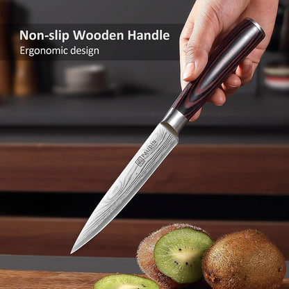 Utility Knife, 5 Inch Chef Knife, Ultra Sharp High Carbon Stainless Steel, Multipurpose Paring Knife for Fruit and Vegetable Cutting with Wooden Handle, Premium Gift Box