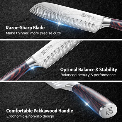 Utility Knife, 5 Inch Chef Knife, Ultra Sharp High Carbon Stainless Steel, Multipurpose Paring Knife for Fruit and Vegetable Cutting with Wooden Handle, Premium Gift Box