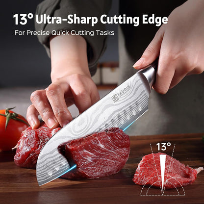 Utility Knife, 5 Inch Chef Knife, Ultra Sharp High Carbon Stainless Steel, Multipurpose Paring Knife for Fruit and Vegetable Cutting with Wooden Handle, Premium Gift Box
