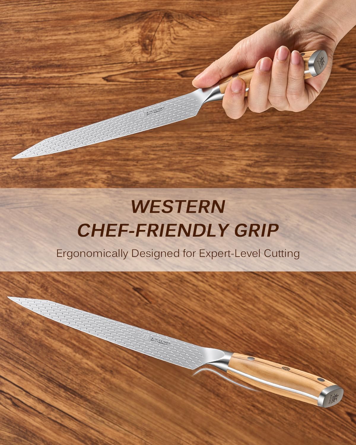 8.5 in. Kiritsuke Knife, Koi Series Japanese Kiritsuke Chef Knife with Olive Wood Handle Koi Scale Pattern, High Carbon Stainless Steel Full Tang, with Protective Sheath & Gift Box