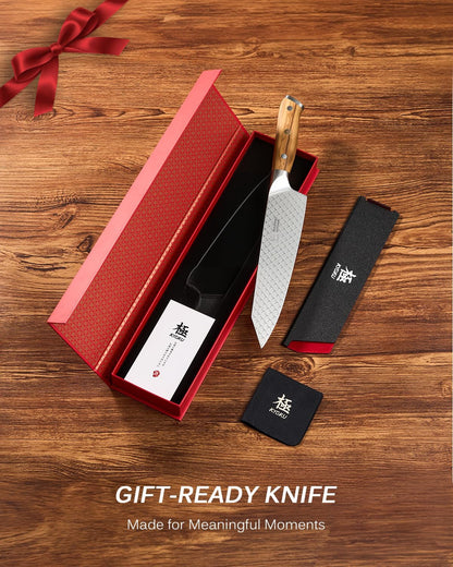 8.5 in. Kiritsuke Knife, Koi Series Japanese Kiritsuke Chef Knife with Olive Wood Handle Koi Scale Pattern, High Carbon Stainless Steel Full Tang, with Protective Sheath & Gift Box