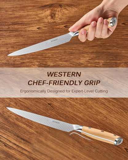 8.5 in. Kiritsuke Knife, Koi Series Japanese Kiritsuke Chef Knife with Olive Wood Handle Koi Scale Pattern, High Carbon Stainless Steel Full Tang, with Protective Sheath & Gift Box