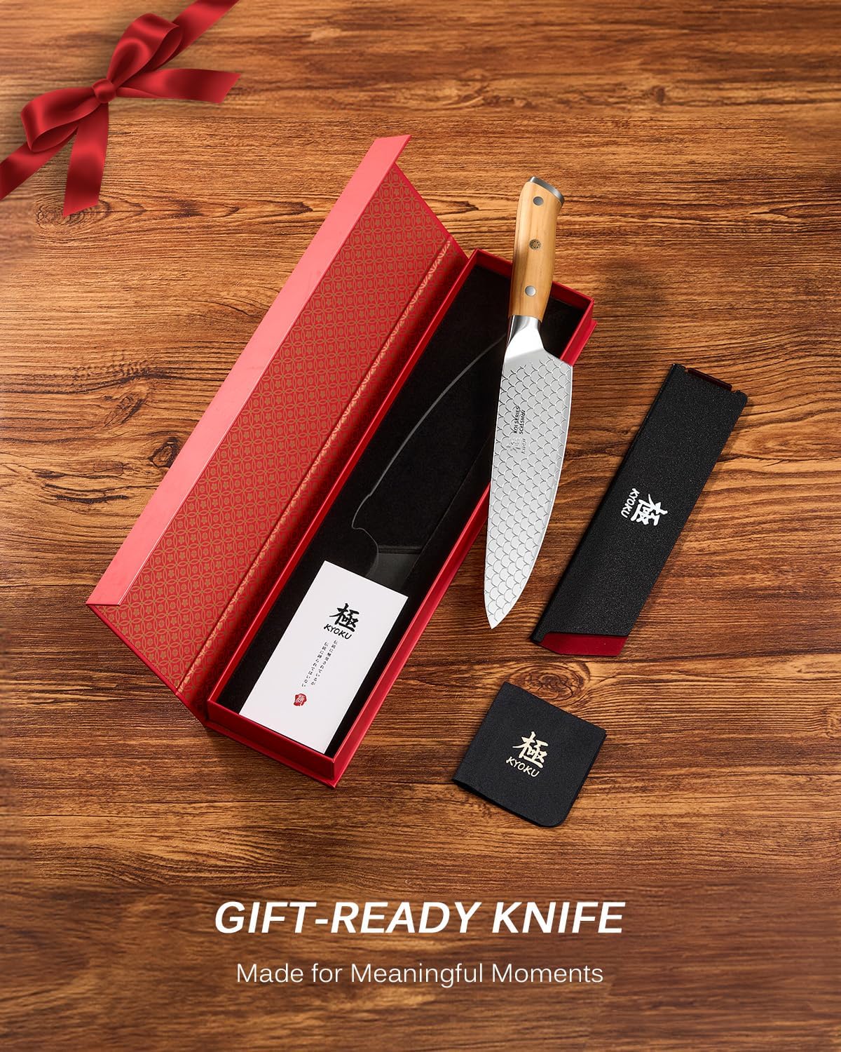 8.5 in. Kiritsuke Knife, Koi Series Japanese Kiritsuke Chef Knife with Olive Wood Handle Koi Scale Pattern, High Carbon Stainless Steel Full Tang, with Protective Sheath & Gift Box