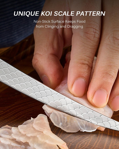 8.5 in. Kiritsuke Knife, Koi Series Japanese Kiritsuke Chef Knife with Olive Wood Handle Koi Scale Pattern, High Carbon Stainless Steel Full Tang, with Protective Sheath & Gift Box