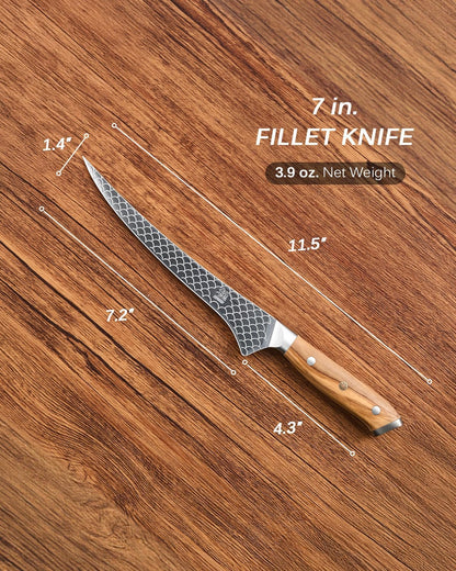 8.5 in. Kiritsuke Knife, Koi Series Japanese Kiritsuke Chef Knife with Olive Wood Handle Koi Scale Pattern, High Carbon Stainless Steel Full Tang, with Protective Sheath & Gift Box