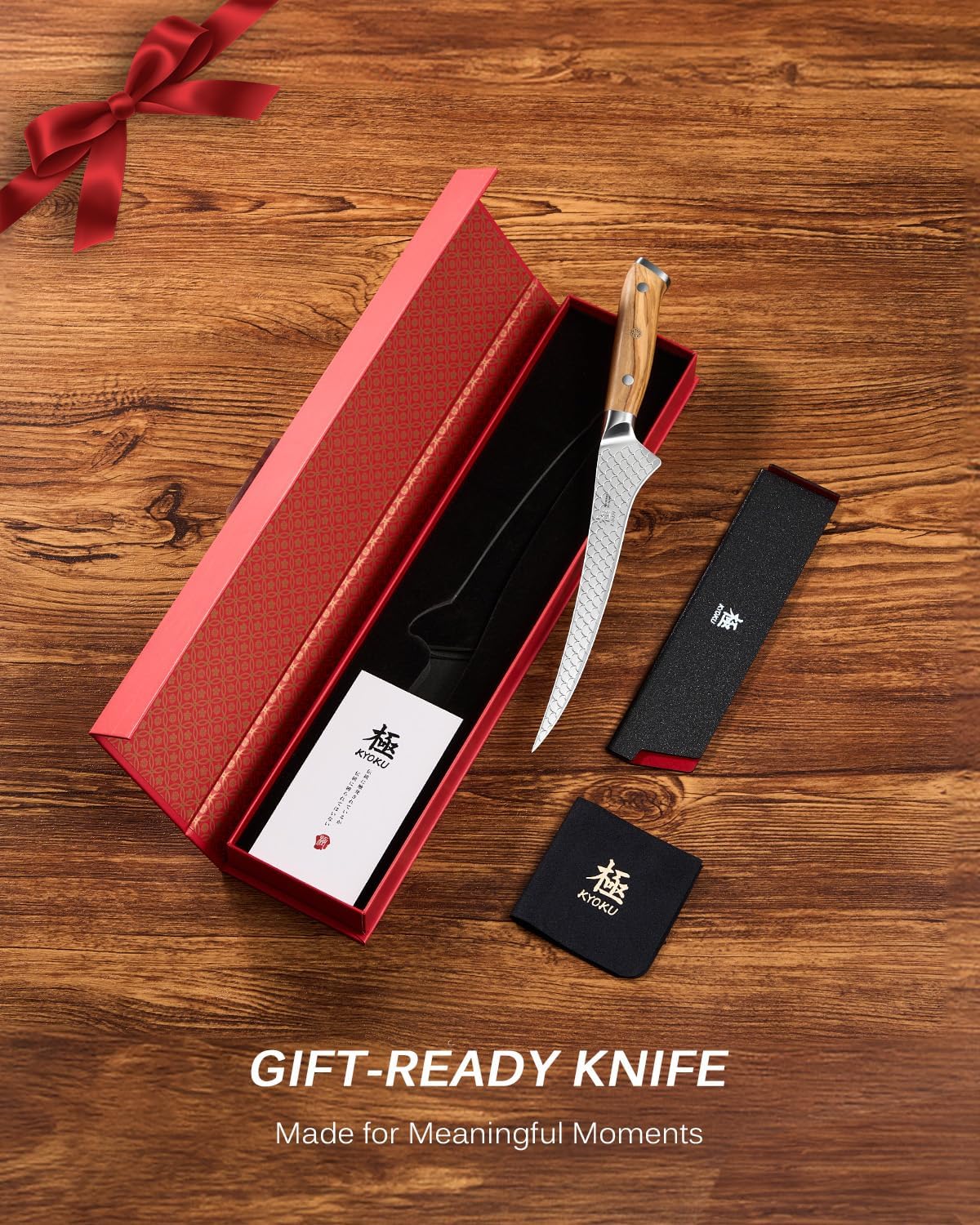 8.5 in. Kiritsuke Knife, Koi Series Japanese Kiritsuke Chef Knife with Olive Wood Handle Koi Scale Pattern, High Carbon Stainless Steel Full Tang, with Protective Sheath & Gift Box