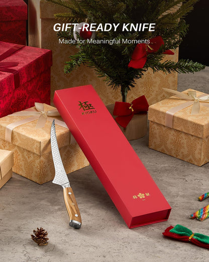 8.5 in. Kiritsuke Knife, Koi Series Japanese Kiritsuke Chef Knife with Olive Wood Handle Koi Scale Pattern, High Carbon Stainless Steel Full Tang, with Protective Sheath & Gift Box