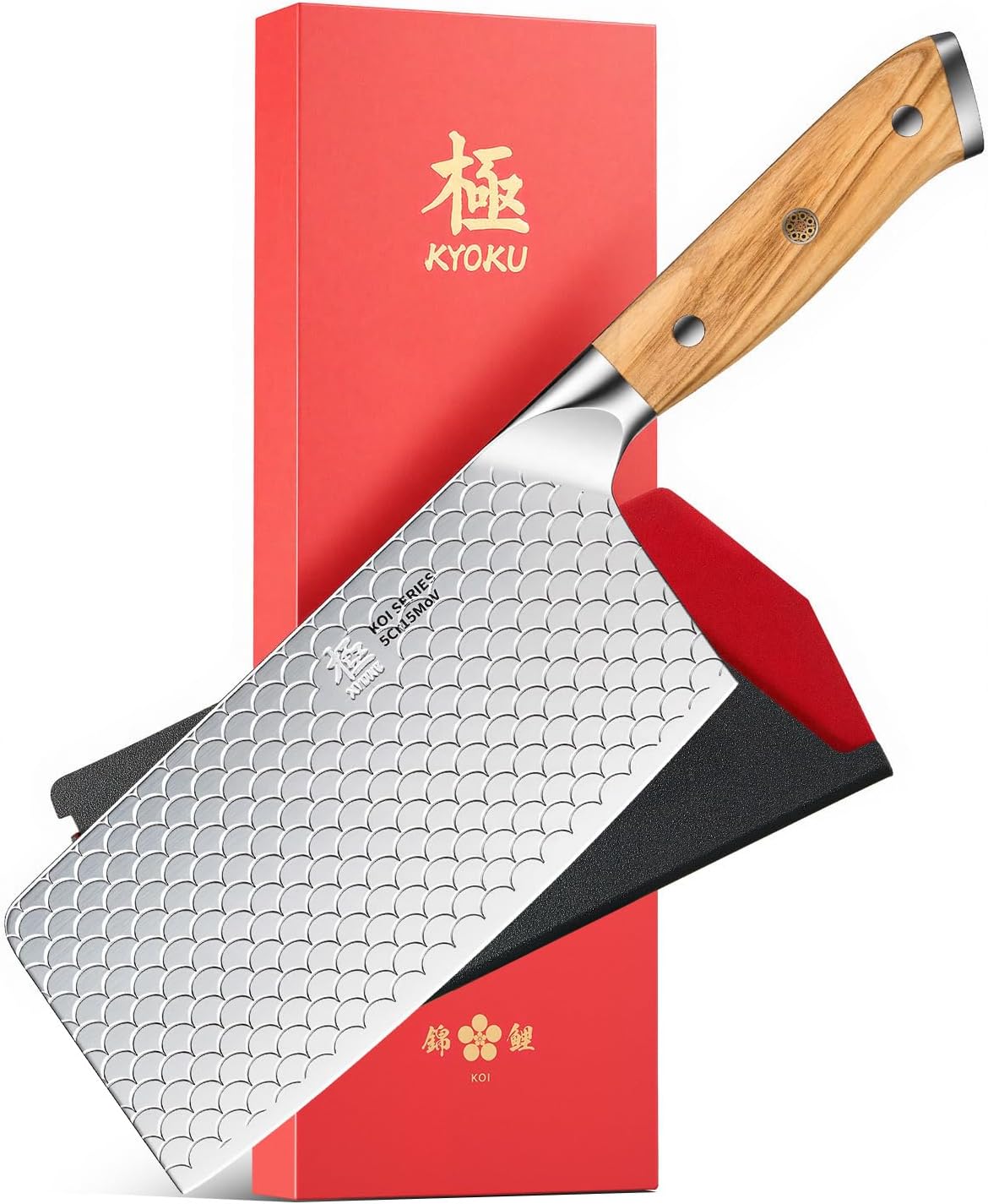 8.5 in. Kiritsuke Knife, Koi Series Japanese Kiritsuke Chef Knife with Olive Wood Handle Koi Scale Pattern, High Carbon Stainless Steel Full Tang, with Protective Sheath & Gift Box