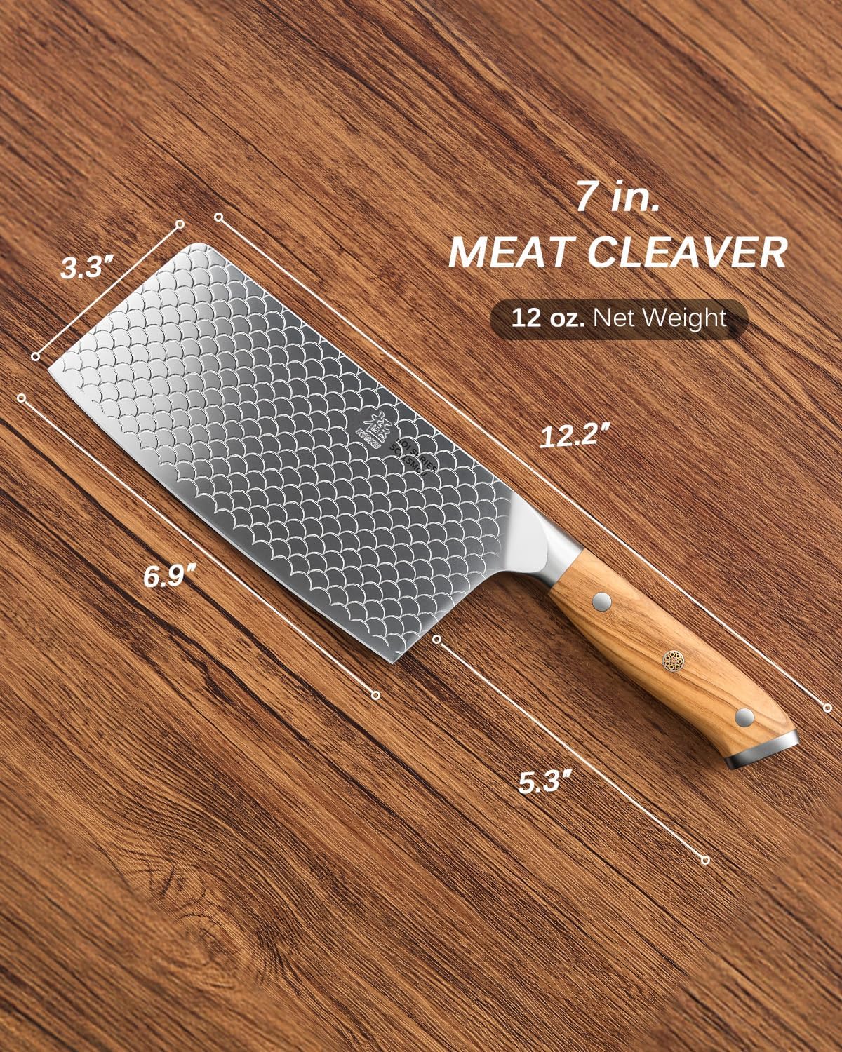 8.5 in. Kiritsuke Knife, Koi Series Japanese Kiritsuke Chef Knife with Olive Wood Handle Koi Scale Pattern, High Carbon Stainless Steel Full Tang, with Protective Sheath & Gift Box