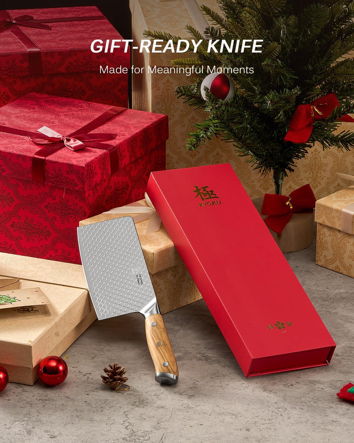 8.5 in. Kiritsuke Knife, Koi Series Japanese Kiritsuke Chef Knife with Olive Wood Handle Koi Scale Pattern, High Carbon Stainless Steel Full Tang, with Protective Sheath & Gift Box