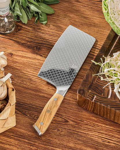 8.5 in. Kiritsuke Knife, Koi Series Japanese Kiritsuke Chef Knife with Olive Wood Handle Koi Scale Pattern, High Carbon Stainless Steel Full Tang, with Protective Sheath & Gift Box
