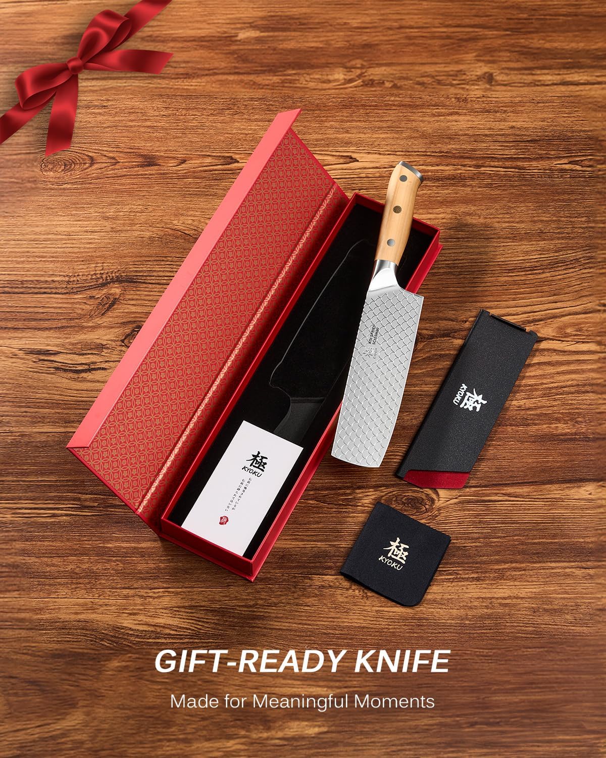 8.5 in. Kiritsuke Knife, Koi Series Japanese Kiritsuke Chef Knife with Olive Wood Handle Koi Scale Pattern, High Carbon Stainless Steel Full Tang, with Protective Sheath & Gift Box