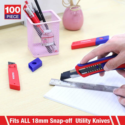 18mm Snap-off Blades, SK5 Steel Replacement Blade Fits all 18mm Utility Knife & Box Cutter, Pack of 100