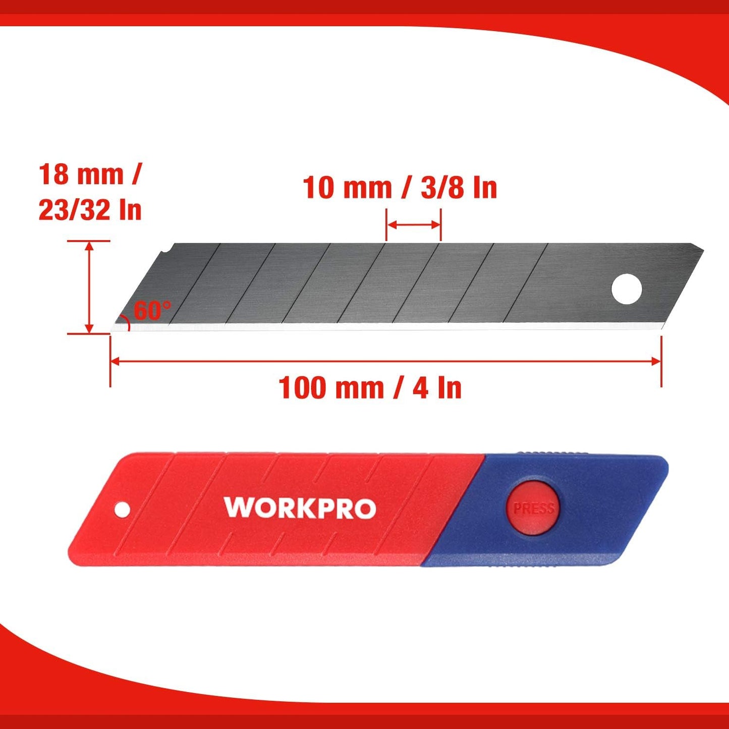 18mm Snap-off Blades, SK5 Steel Replacement Blade Fits all 18mm Utility Knife & Box Cutter, Pack of 100