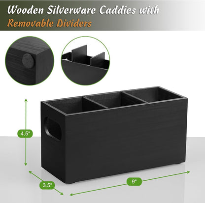 DRASTAR Silverware Holder, Acacia Wooden Utensil Caddy, Silverware Organizer Countertop, Cutlery Holder for Party, Fork Spoon Knife Organizer