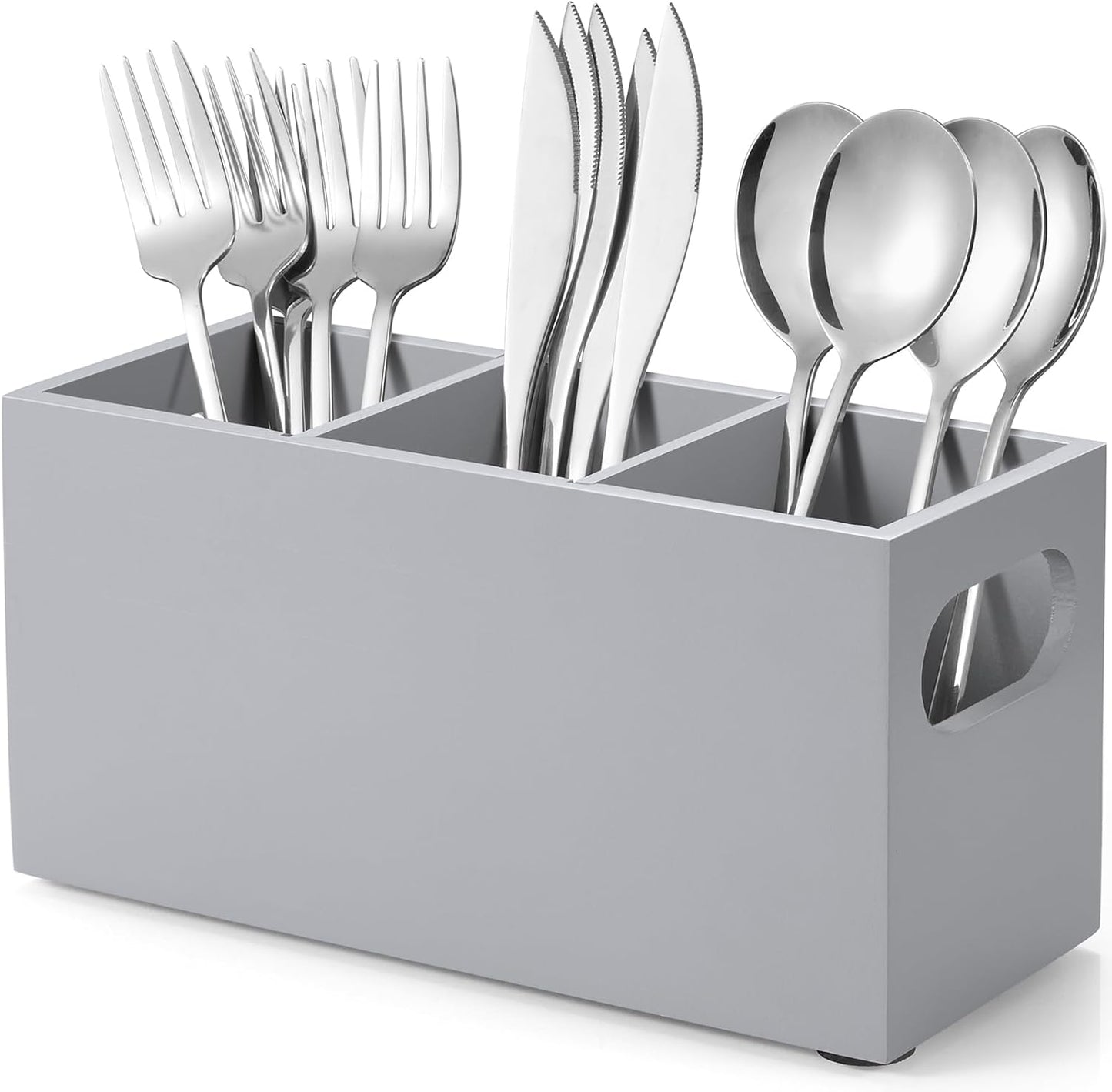 DRASTAR Silverware Holder, Acacia Wooden Utensil Caddy, Silverware Organizer Countertop, Cutlery Holder for Party, Fork Spoon Knife Organizer