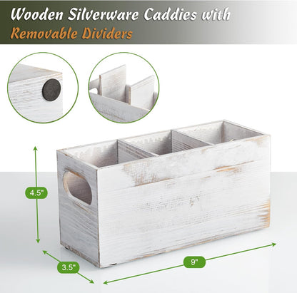 DRASTAR Silverware Holder, Acacia Wooden Utensil Caddy, Silverware Organizer Countertop, Cutlery Holder for Party, Fork Spoon Knife Organizer