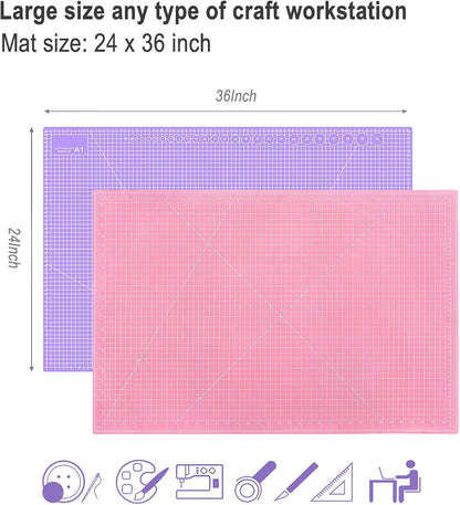 24" x 36" Self Healing Cutting Mat: Double Sided Sewing Cutting Mat Craft Supplies A1 Size for Quilting, Crafts Arts, and Fabric Purple & Pink Design (Pink & Purple)