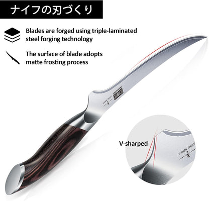 Fillet Knife 7 Inch, Super Sharp Boning Knife in High Carbon Stainless Steel, Professional Japanese Fish Knives for Meat Poultry Cutting