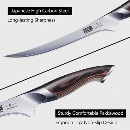 Fillet Knife 7 Inch, Super Sharp Boning Knife in High Carbon Stainless Steel, Professional Japanese Fish Knives for Meat Poultry Cutting