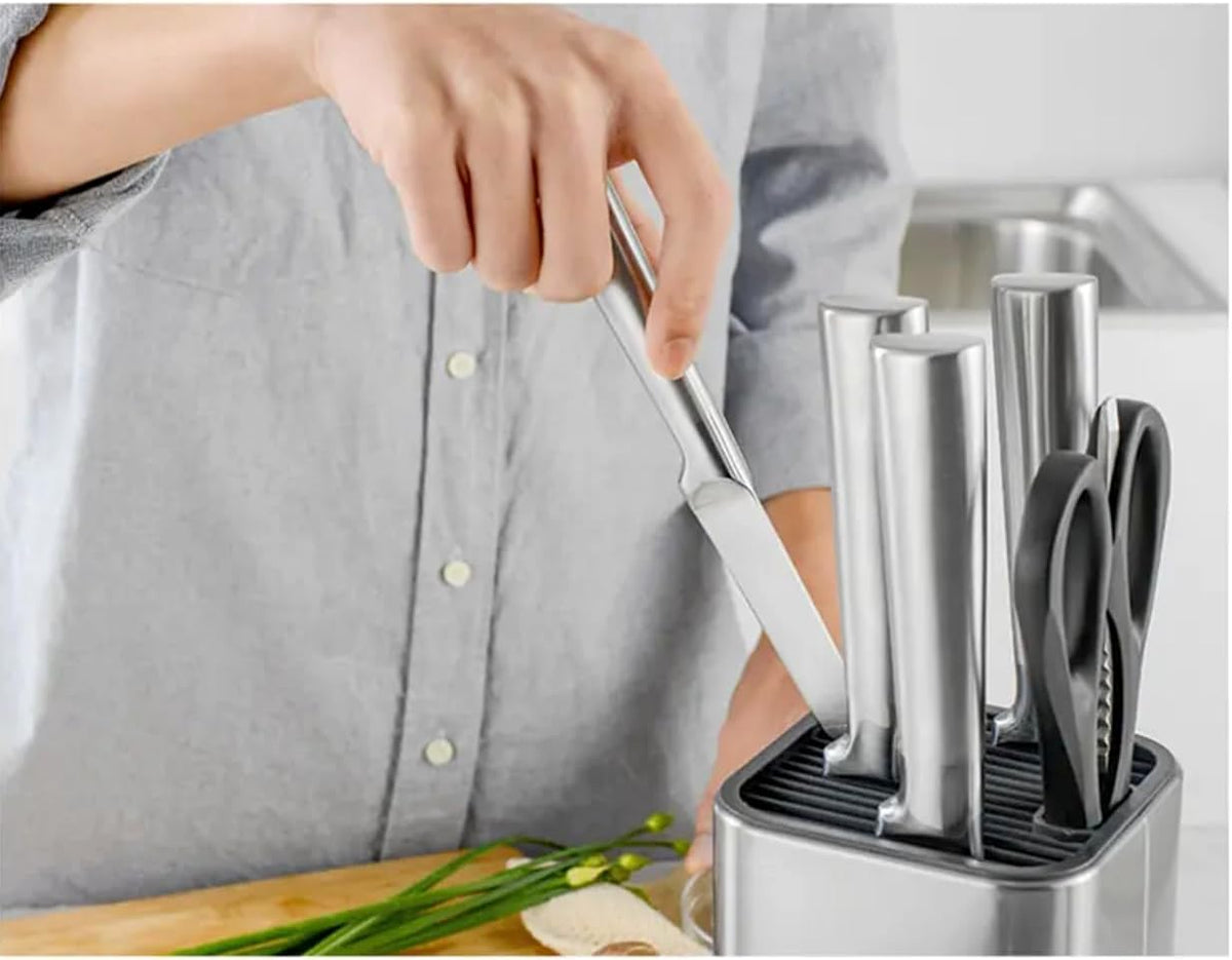 Universal Knife Block Holder, Stainless Steel Knife Stand Without Knives, Safe Space Saver Stable Knife Storage with Scissors Slot, Detachable for Easy Cleaning, Kitchen Organizer, Black