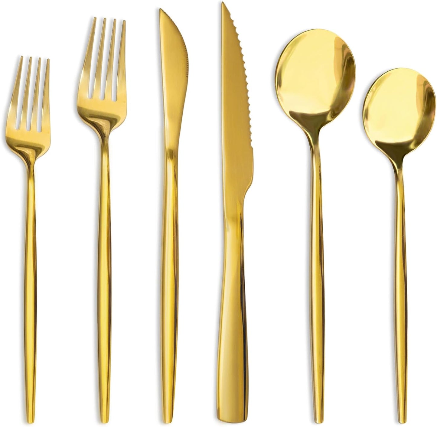 Silverware Set 48-Piece Gold Flatware Set with Steak Knives Food-Grade Stainless Steel Cutlery Set for 8 Mirror Polished Utensils Set for Home Kitchen Restaurant