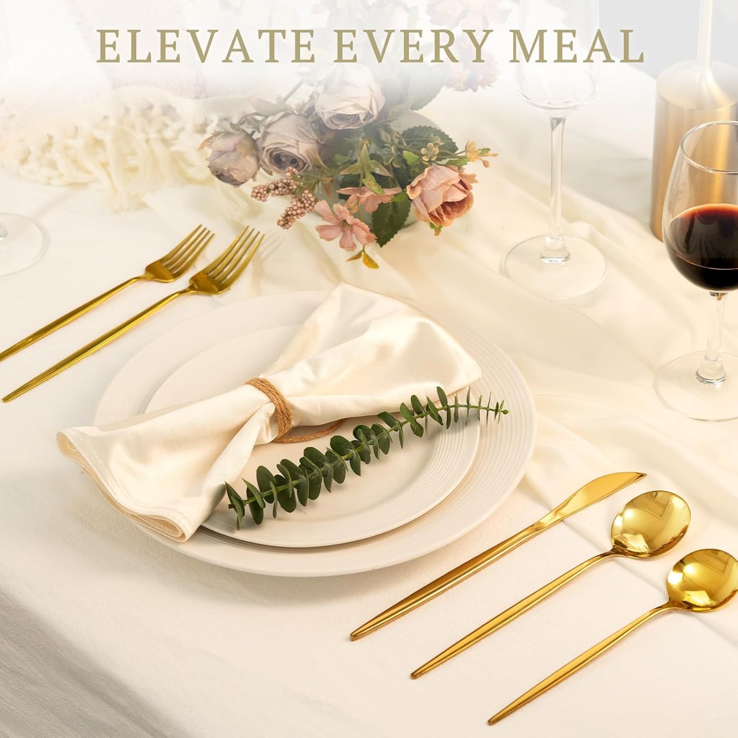 Silverware Set 48-Piece Gold Flatware Set with Steak Knives Food-Grade Stainless Steel Cutlery Set for 8 Mirror Polished Utensils Set for Home Kitchen Restaurant