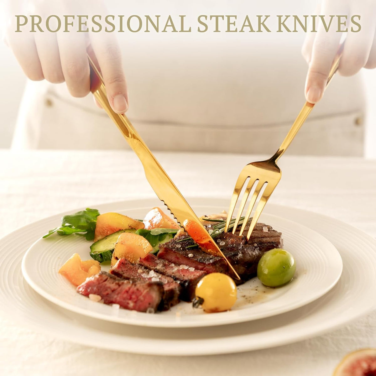 Silverware Set 48-Piece Gold Flatware Set with Steak Knives Food-Grade Stainless Steel Cutlery Set for 8 Mirror Polished Utensils Set for Home Kitchen Restaurant