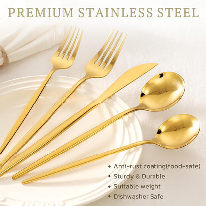 Silverware Set 48-Piece Gold Flatware Set with Steak Knives Food-Grade Stainless Steel Cutlery Set for 8 Mirror Polished Utensils Set for Home Kitchen Restaurant